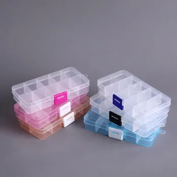 10Grids преносима прозрачна кутия за съхранение Пластмасов ясен организатор с капак кутия дисплей случай за бижута обица винт нокти част