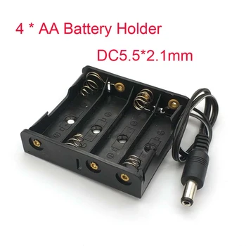4 X 1.5V AA батерия притежател пластмасова кутия за съхранение с DC5.5 * 2.1mm захранващ щепсел