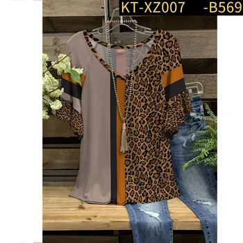 Нови женски секси тениски Леопард печат модни ризи y2k v-образно деколте пачуърк къс ръкав летни върхове