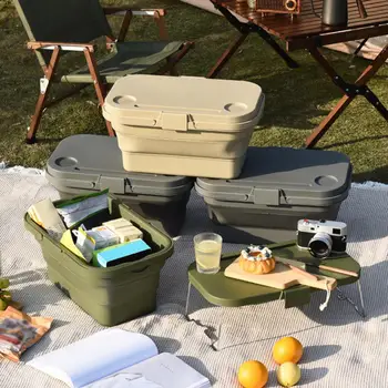 Пластмасова кошница за пикник Трайна пластмасова кошница Многофункционална сгъваема сгъваема кошница за пикник Водоустойчиво съхранение за къмпинг