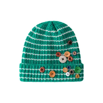 Раирана плетена шапка Нова мека топла купчина капачка Цветна обиколка на голяма глава Beanie Caps Female