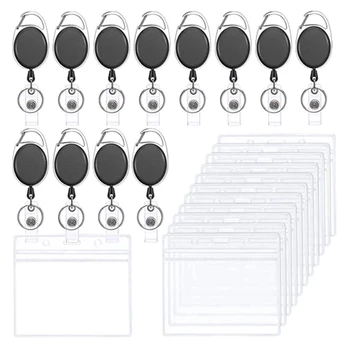 1 SET ID Притежател на значка Пластмасов държач за карти с макари за значка с клипс Прибиращ се тежкотоварен прозрачен държач за лична карта