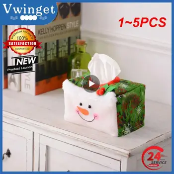  1 ~ 5PCS Червен зелен Дядо Коледа Комплект кутии за тъкани Коледен държач за тоалетна хартия Държач за чанта за баня Коледна хартиена чанта Коледно съхранение на тъкани