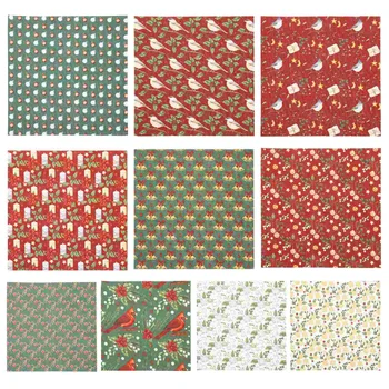 10 Листове от Коледа отпечатани капитониращи памучни кърпи DIY плат листове Коледа модел прошиващи тъкани