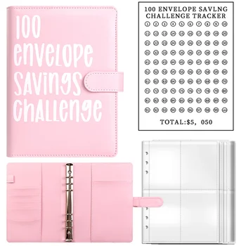 100 спестовни предизвикателства книга с пликове, A5 плик предизвикателство класьор, с парични пликове-спестявания предизвикателства (розово)