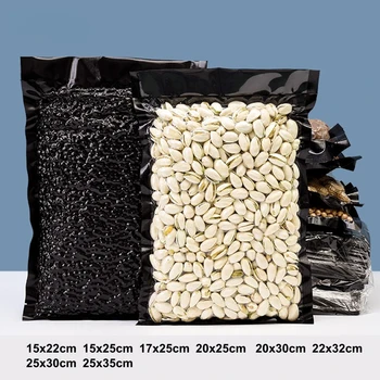 100pcs черен прозрачен вакуум храна опаковки чанти запечатани пластмасови найлон компресия ясно сушени плодове бонбони ядки пресни