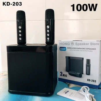 100W пикова висока мощност преносим караоке Bluetooth високоговорител безжичен микрофон костюм интелигентен външен певец оборудване KD-203