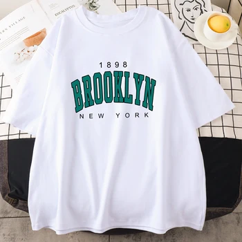 1898 Бруклин Ню Йорк писмо мъже памучни тениски лято дишаща чай облекло улица случайни върховете дишаща Mans къс ръкав