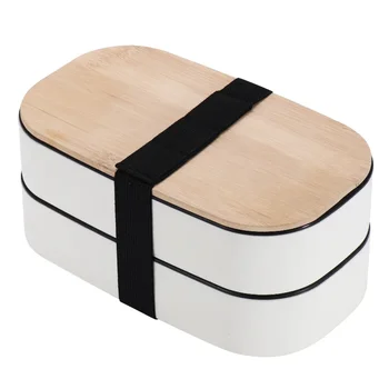 1pc Двуслойна кутия за обяд с отделение 1pc Dip Box Дървен стил Bento Box Прибори за хранене Контейнер за плодове Обяд
