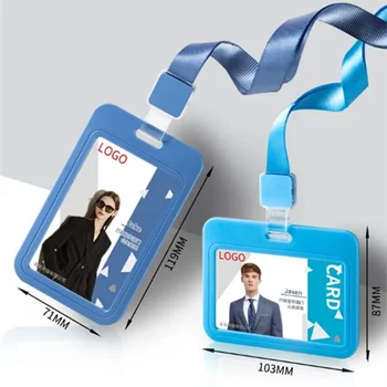 1pc Двустранен прозрачен държач за лична карта Водоустойчив притежател на значка за име Хоризонтален държач за ID значка