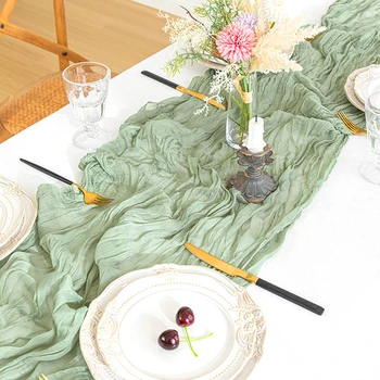 1pc романтична текстура сватба тюл нагънат плътен цвят таблица декорация плат персонализирана маса плат дома декорация на маса