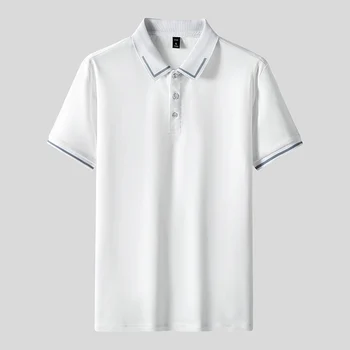 2023 Лятна поло риза за мъже Памучни бизнес върхове Чисти полорици Мъжки ежедневни ризи Къс ръкав плътен цвят облекло лед коприна