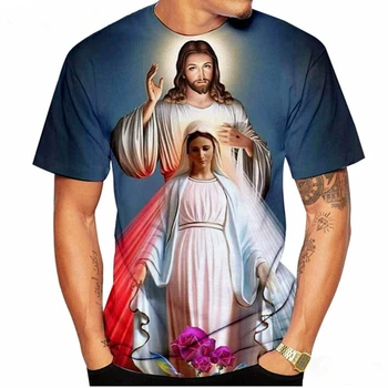 2023 Лято Мъже Жени Исус Религиозни 3D отпечатани тениска Harajuku Бог карикатура тениска мъжки лятна мода случайни
