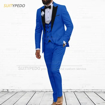 2023 Най-новите мъжки костюми комплекти парти мода костюм сватбени младоженци официално облекло по поръчка Slim Fit Blazer Vest Pants 3 броя