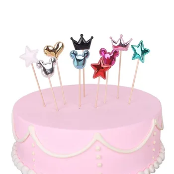 20Pcs ръчно изработени парти декориране торта Topper PU кожа сърце / звезда / корона рожден ден Cupcake вмъкнете карти за сватбени десертни знамена
