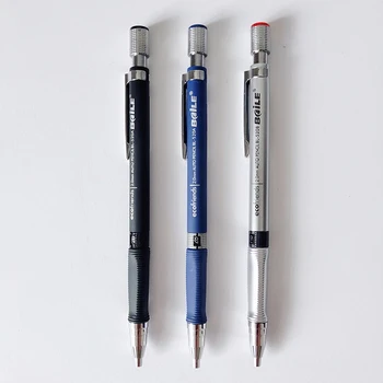 3Pcs пластмасов и метален държач за олово Механичен чертеж с молив 2.0mm Оловни моливи 2B Рисуване Скица Изпит Резервни канцеларски материали