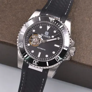 40mm керамичен панел NH38 автоматичен часовник за мъже луксозен BLIGER Top марка светеща гумена каишка часовник