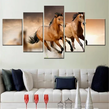 5 парчета платно стена изкуства животински плакат живопис бягане коне тапети Начало декор модулна картина печат хол стенопис