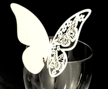 50Pcs пеперуда сватбена покана карта име място карти за вино стъкло лазерно нарязани перлени карти парти маса декор доставки
