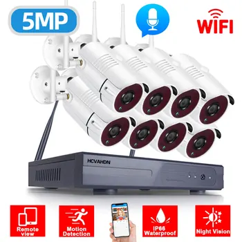 5MP WIFI NVR комплект за видеонаблюдение 8CH външна водоустойчива безжична система за сигурност HD CCTV Wifi IP мониторинг камера комплект