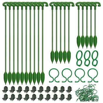 60Pcs Комплект за поддръжка на растения - 20 Pack Цветни растителни колове пръчки (3 размера), 20 клипове за поддръжка на растения и 20 щипки за орхидеи