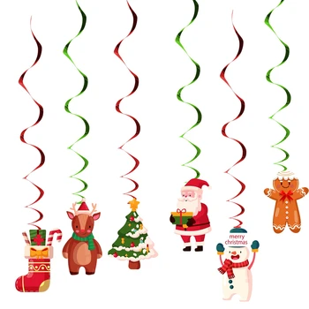 6pcs Коледно фолио спирала висулка таван висящи гирлянди Коледа Decoraitons за дома Navidad декор Нова година 2024 Подаръци