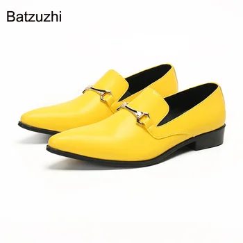 Batzuzhi италиански стил мъжки обувки заострени пръсти мъжки кожени обувки обувки мъже приплъзване на ярък цвят парти и сватбени обувки мъжки