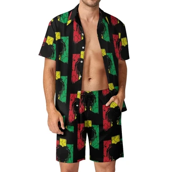 Bob Marley Shirt Sets 3D принтирани мъже Ежедневна мода Ризи с къс ръкав Извънгабаритни плажни шорти Лятно улично облекло Костюми Облекло