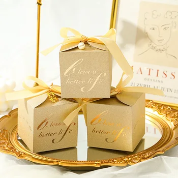 Creative бонбони кутия картонени опаковки подаръчни кутии с панделки шоколад опаковка кутия за сватбен рожден ден декорация
