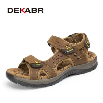 DEKABR Гореща продажба нова мода лято отдих плаж мъжки обувки високо качество кожени сандали мъжки сандали голям плюс размер 38-45