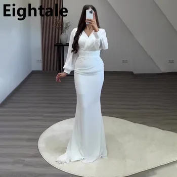 Eightale 2023 Бяла русалка шифон вечерна рокля плюс размер висока талия бутер ръкав абитуриентски рокля за сватбено тържество роба де соаре