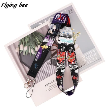 Flyingbee аниме момче готино карикатура икони стил аниме любовници ключодържател ремък врата каишка за USB значка притежателя DIY висящи въжета X1708