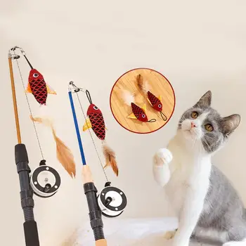 In1pet котка играчка смешно котка играчка риба тип телескопични пера смешно котка стик пръти симулация риболовен прът домашен любимец котка играчка