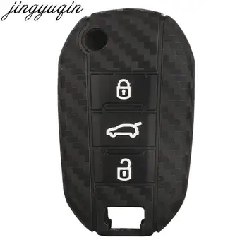 Jingyuqin 15pcs Flip дистанционно въглерод силиконов автомобил ключ случай капак за Citroen C3 C5 Aircross Peugeot 208 2008 301 308 3008 408 508