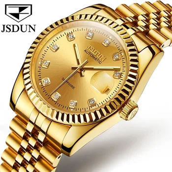 JSDUN Марка Мъже Механични часовници Луксозна златна каишка Моден бизнес часовник за мъже 2023 Нов прост часовник 30M водоустойчив Reloj
