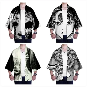 Junji Ito 3D принтирано японско кимоно Haori Yukata Cosplay Fashion Summer Casual Cool men womens Къс ръкав Streetwear tops