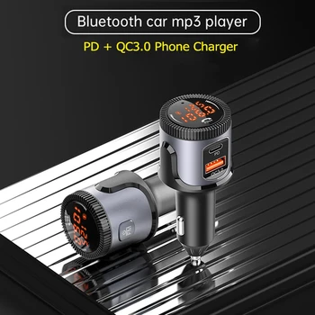 Kebidumei QC3.0 Бързо зарядно за кола Bluetooth 5.0 FM предавател Безжичен комплект за свободни ръце Модулатор за автомобили USB флаш устройство MP3 плейър