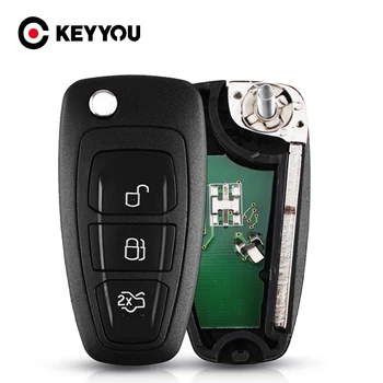 KEYYOU 4D63 4D60 чип 433Mhz ASK Flip Key Fob за Ford C-Max Focus Fiesta Mondeo Дистанционно управление с 3 бутона HU101 Blade