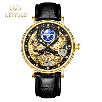 KINYUED Механични часовници Мъжки 2020 Скелет Автоматичен часовник Мъже Луксозна марка Tourbillon Moon Phase Time Zone reloj de hombre