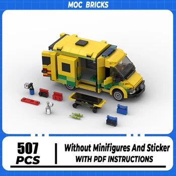 Moc Строителни блокове Белгийска линейка Технология на модела на автомобила Тухла Марка превозно средство DIY Класическа играчка за пожарна кола за подаръци