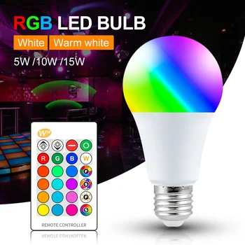 RGB LED крушка E27 Led светлини 15W 220V 110V RGBWW RGBW сменяема магическа лампа с регулируемо дистанционно управление за декорация на домашна стая