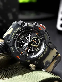 SMALE военни кварц спортен часовник будилник шок устойчиви 50M водоустойчив 8007 мъжки часовници цифрови