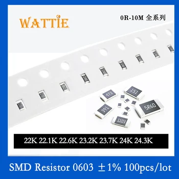 SMD резистор 0603 1% 22K 22.1K 22.6K 23.2K 23.7K 24K 24.3K 100PCS / партида чип резистори 1 / 10W 1.6mm * 0.8mm