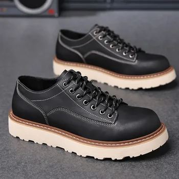 Spring Lace-up Oxford Shoes Leather Outdoor Walking Sneakers New Fashion Male Casual Shoes Soft Driving Shoes Sneakers Men Shoes