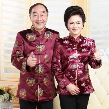 Tang дрехи жени сатенена блуза китайска традиция Tang дрехи реколта ръка бутон Cheongsam костюм Нова година палто яке