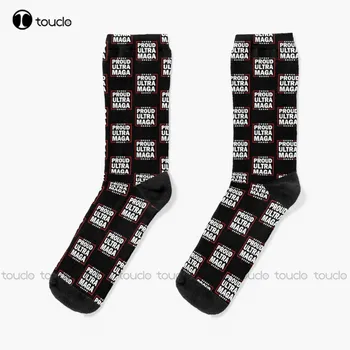Ultra Maga Горди Ултра-Мага чорапи Тръмп 2024 Бели футболни чорапи 360° Дизайн на дигитален печат Сладки чорапи Коледен подарък Нов популярен