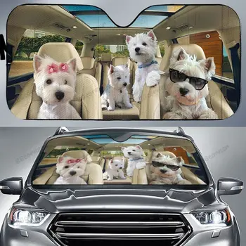 Westies Family Driving Car Sunshade, Westies Dog Family Car Sunshade for Windshield, Westies Dog Lovers Sunshade, Car Accessorie