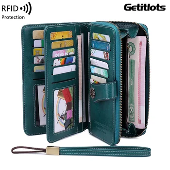 Wristlet портфейли за жени съединител чанта RFID дълга чанта женски цип големи дами визитка притежателя чанта високо качество дропшип