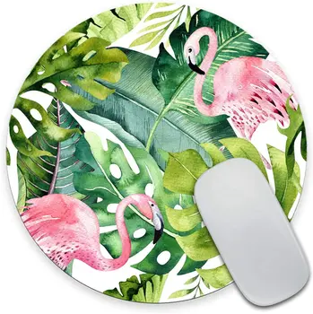 акварелна тропическа палма с фламинго подложка за мишка подложка за мишка персонализирана подложка за мишка персонализирана кръгла неплъзгаща се гумена подложка за мишка 7.9 In