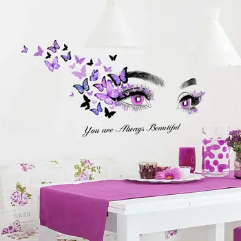 Английски лозунг лилаво серия от очи пеперуда стена стикери самозалепващи PVC дома декор за хол